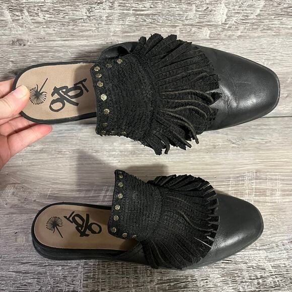 OTBT Womens Black Gleam Leather Mules Loafer Slides Size 8.5M - Picture 1 of 11